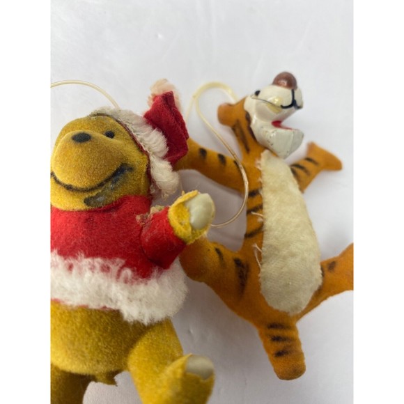 Vintage Winnie the Pooh Walt Disney Flocked Christmas Ornament Hong Kong Set 2 - Picture 9 of 11
